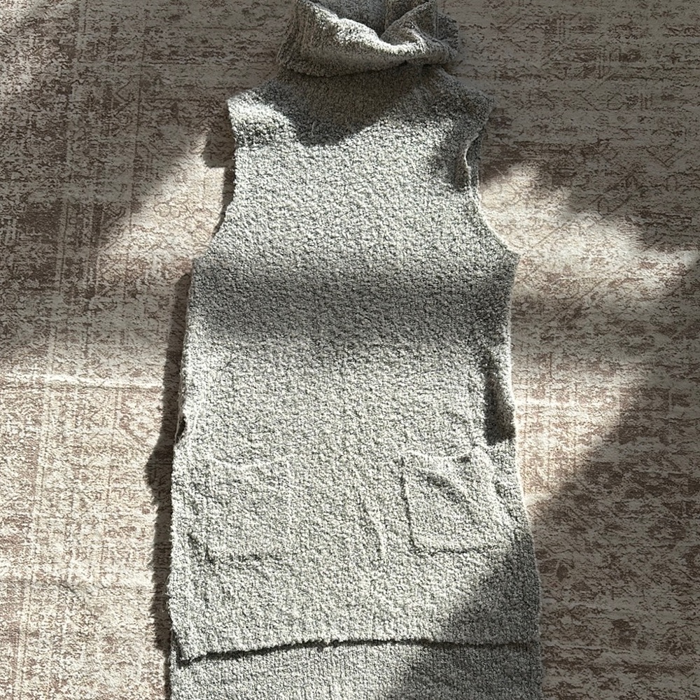 Gray Cowl Neck Sweater with Textured Knit